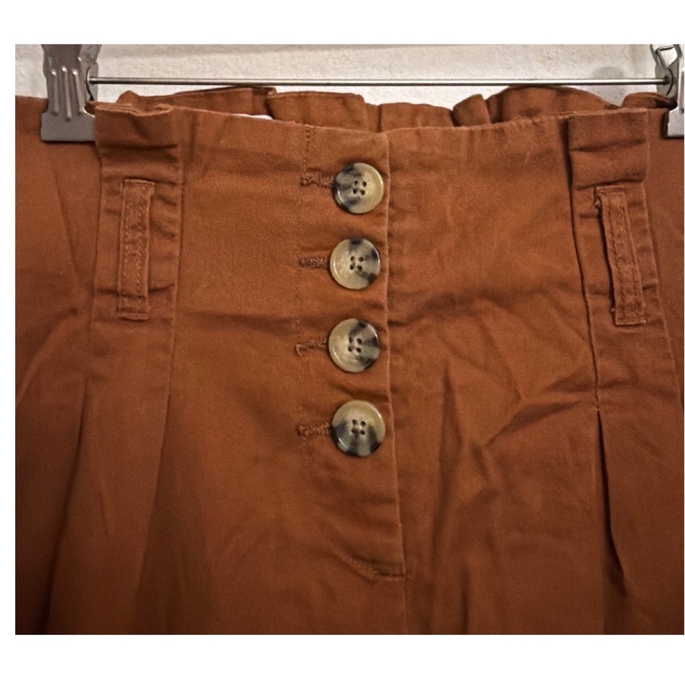 Vanilla Star Womens High Waist Paperbag Pants Rust Brown Button Fly Size L - Picture 2 of 6